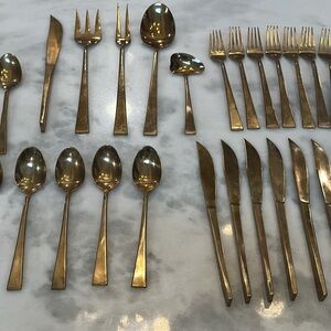 Elegant MCM Nickel Bronze Gold Cutlery Set Flatware